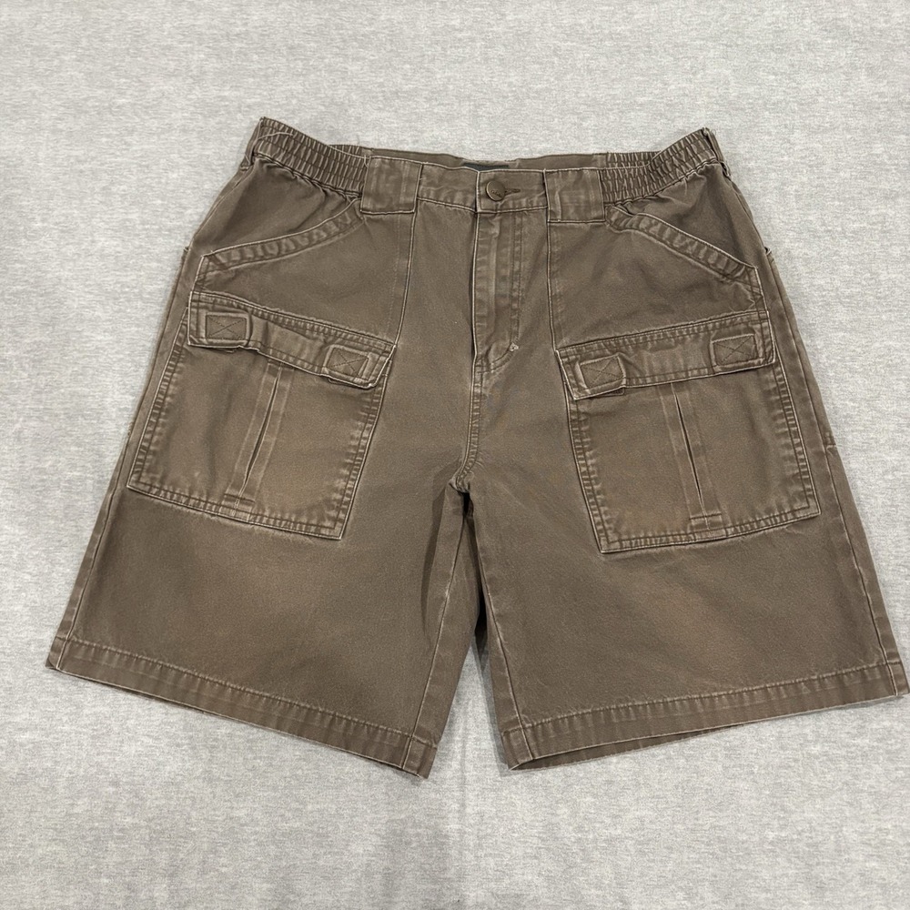 Cabela's Canvas Cargo Shorts Men's 36 Brown  Hiking Utility Elastic Waist